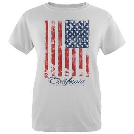 Flag Palm Trees California Golden State Womens Organic T Shirt White MD