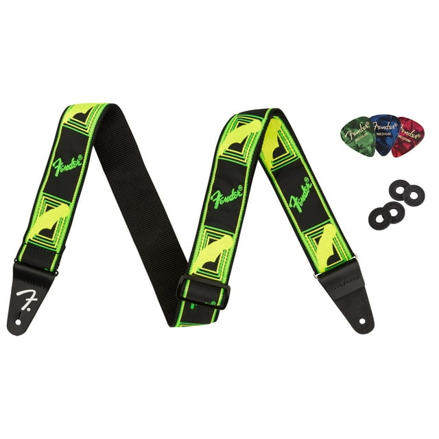 Correa para guitarra Fender Neon con monograma de 5 cm, verde y amarillo