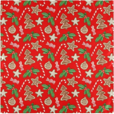 

Cloth Napkins Set of 4 Christmas Gingerbread Holly Leaves and Berries Candy Cane Polyester Kitchen Dinner Napkins for Holiday Festive New Years Wedding Decor