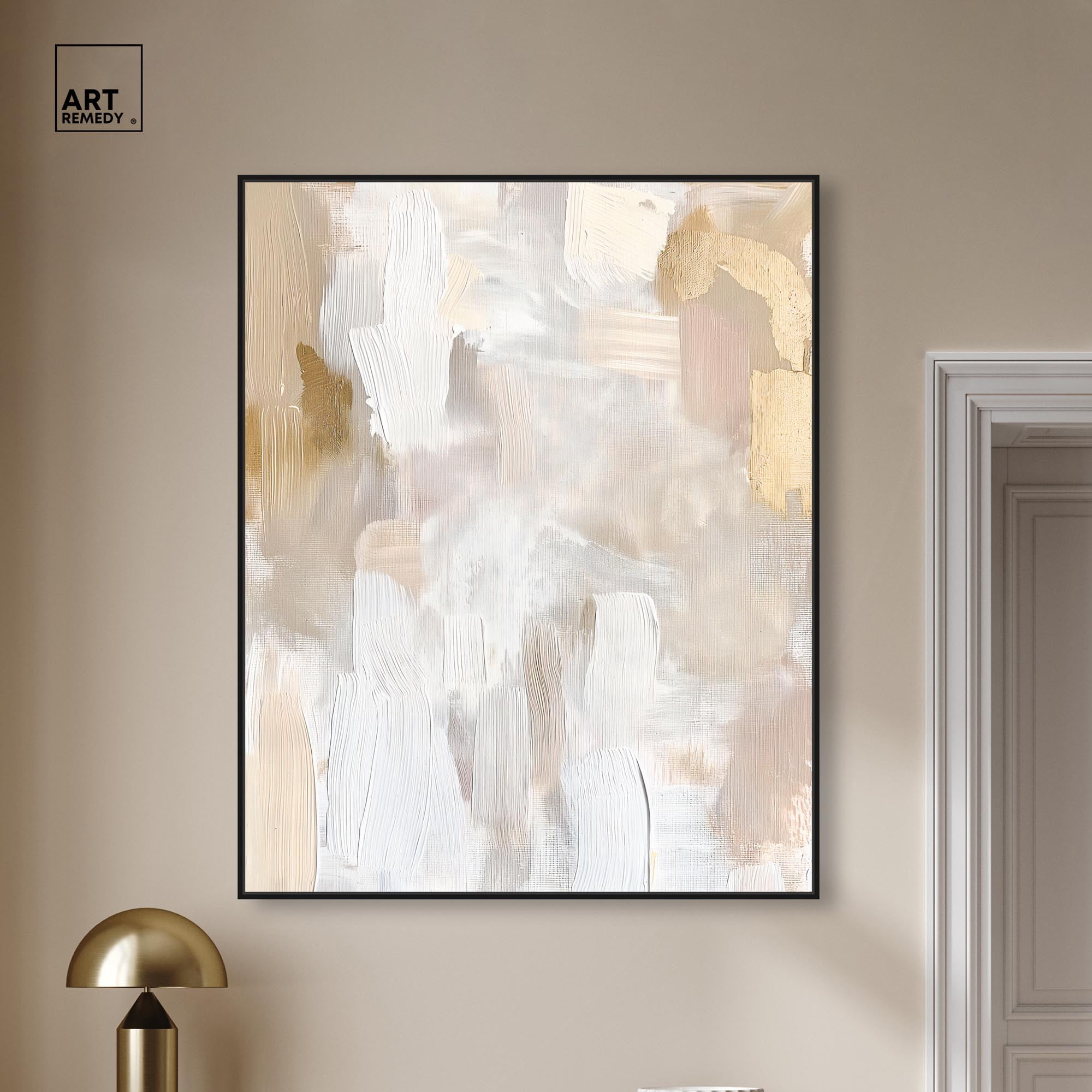 Beige and Cream II Canvas Muted Elegant Art by Art Remedy, Black Frame, 36 x 45