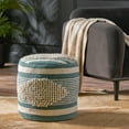 thumbnail image 2 of GDF Studio Villard Boho Handcrafted Fabric Cylinder Pouf, White and Teal, 2 of 7