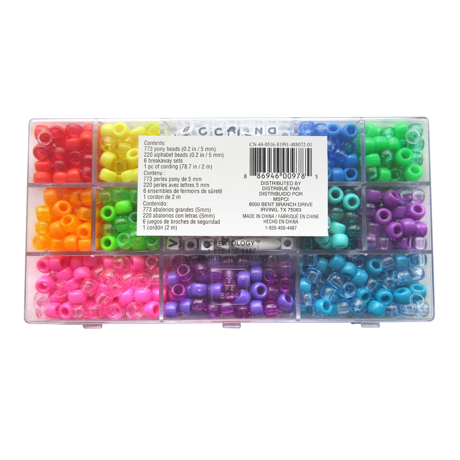 Alphabet & Pony Bead Box by Creatology - Plastic Beads for Making Jewelry - Charms - Key Chains - Friendship Bracelets - and Arts & Crafts - 1 Pack