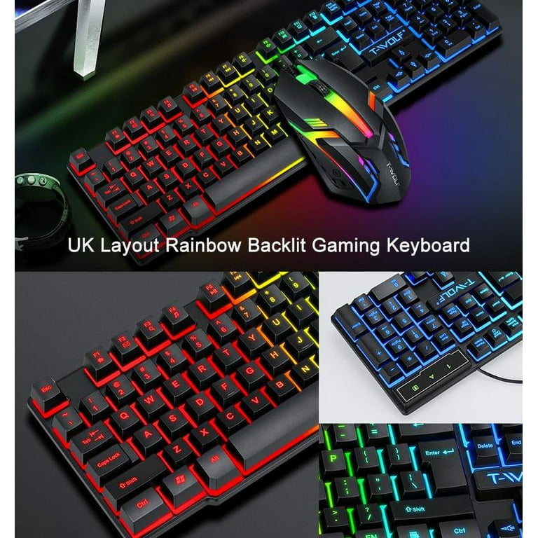 Gaming Keyboard Mouse and Headset with mic Combo USB Wired RGB Backlit  Gamer Bundle Compatible with PC Windows 7/8/10/11 Xbox one PS4 PS5(Black)
