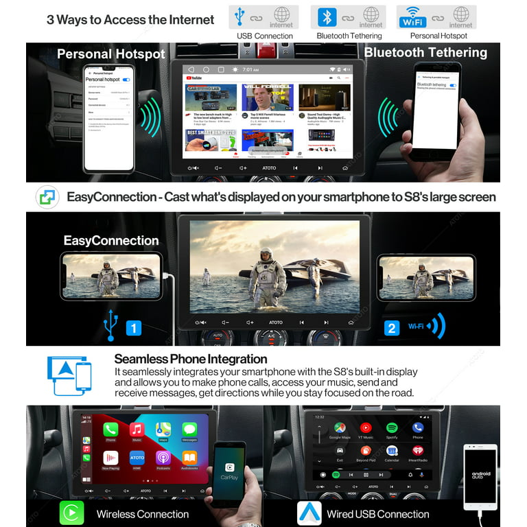 10 inch/QLED] ATOTO S8 Pro S8G2104PR-N Double-DIN Android Car Stereo  Receiver,Wireless CarPlay & Android Auto,Dual BT w/aptX HD,Split Screen  Display,USB Tethering, VSV&LRV, Built-in 4G Cellular Modem