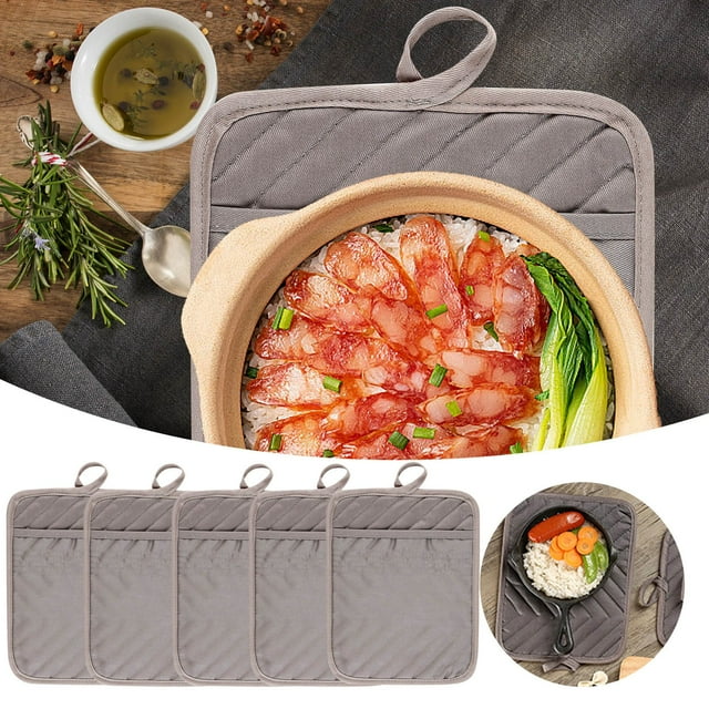 Boreal Craft 5Pack Pocket Pot Holders Heat Potholder Multipurpose Hot Pads Machine Washable Oven Cloth Potholders Bulk For Daily Kitchen Baking And Cooking 9 X 7 In Pet Cleaning Gloves Glove plus Long