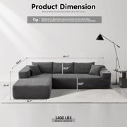 104" Modern Modular Cloud Sectional Sofa with L-Shape Chaise, Deep Seat, Upholstered Furniture, No Assembly Required, Grey (Corduroy Fabric)