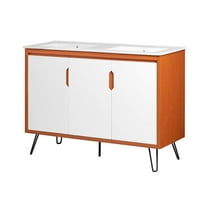 Double Sink Vanity Cabinet, Cherry White, Wood, Mid Century Hotel Bedroom Bathroom, Modern Contemporary HB34097