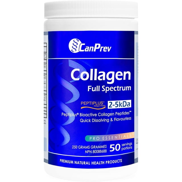 CanPrev Collagen Full Spectrum Peptiplus, Poudre de 250 g 50 Portions - Peptides Hydrolysés Purs, Optimisés pour un Mélange et une Absorption Faciles - Collagène Bovin Soutenant les Articulations, les Cheveux, la Peau, les Ongles et les Os
