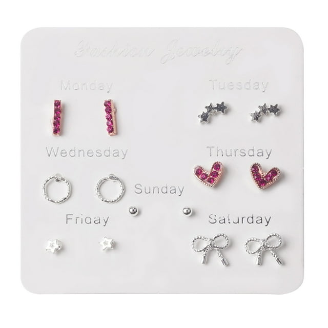 Baohd 7 Pairs A Week Earring Set Exquisite Female Accessories Fashionable Heart Star Earring Set Type C