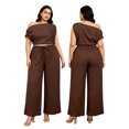 thumbnail image 2 of LMLYSoH Women's Plus Size Pants Set Stylish Textured Solid Color Sleeveless Crop Tops and Wide Leg Pants 2 Pcs Set, 2 of 9