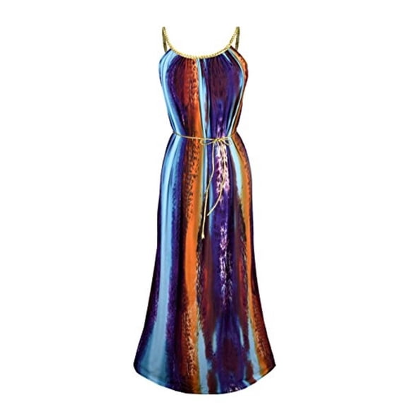 Peach Couture Women's Halter Neck Sleeveless Tropical Print Beach Maxi Dress Purple Large