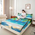 thumbnail image 3 of Castle Fairy Bright Photorealistic Palm Shore Bed Sheets 4-Piece,Tropical Island Clear Ocean Graphic Full Size Sheets,Sky Teal,1 Fitted Sheet,1 Flat Sheet and 2 Pillowcases, 3 of 6