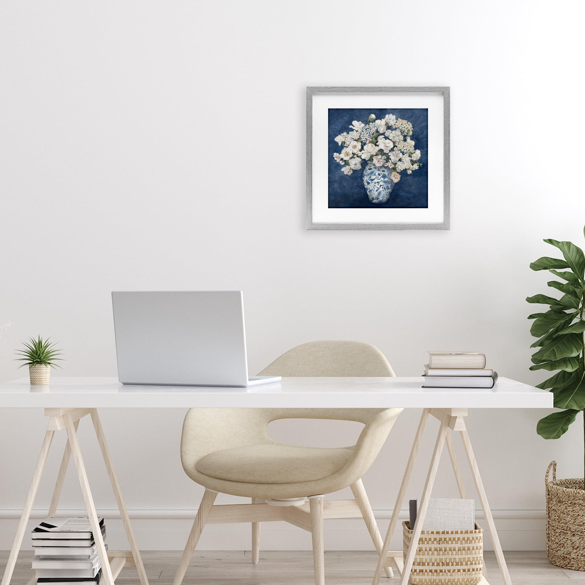 Stupell Industries Classic Blue Chinoiserie Vase Gray Framed Print Under Glass, design by Charlene Olson