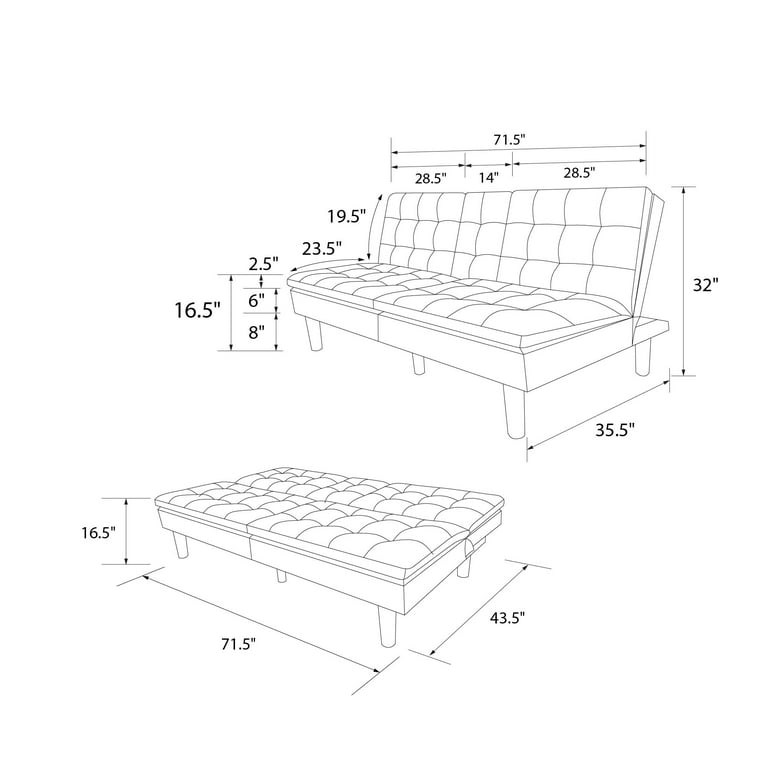 Mainstays Memory Foam Futon with Cupholder and USB, Black Faux Leather