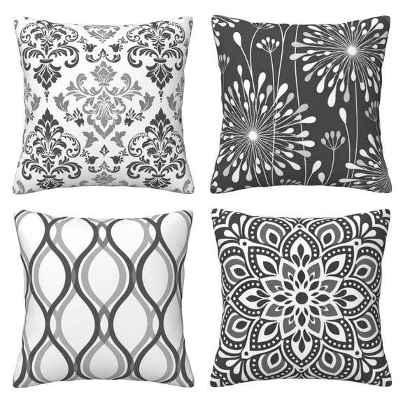 4 Pack Throw Pillow Covers 18x18 Inch, Gray White Geometric Decorative Pillow Cases, Soft Short Plush Square Cushion Covers for Couch Sofa, Living Room Bedroom Modern Neutral Home Decor