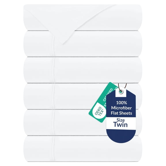 Royale Linens 6 Pack Flat Sheet Set - Top Sheet - Ultra Soft & Breathable - Brushed 1800 Microfiber - Wrinkle & Stain Resistant - Hotel Quality- Queen Flat Sheet Sold Separately (Queen, White) Queen (Pack Of 6) White