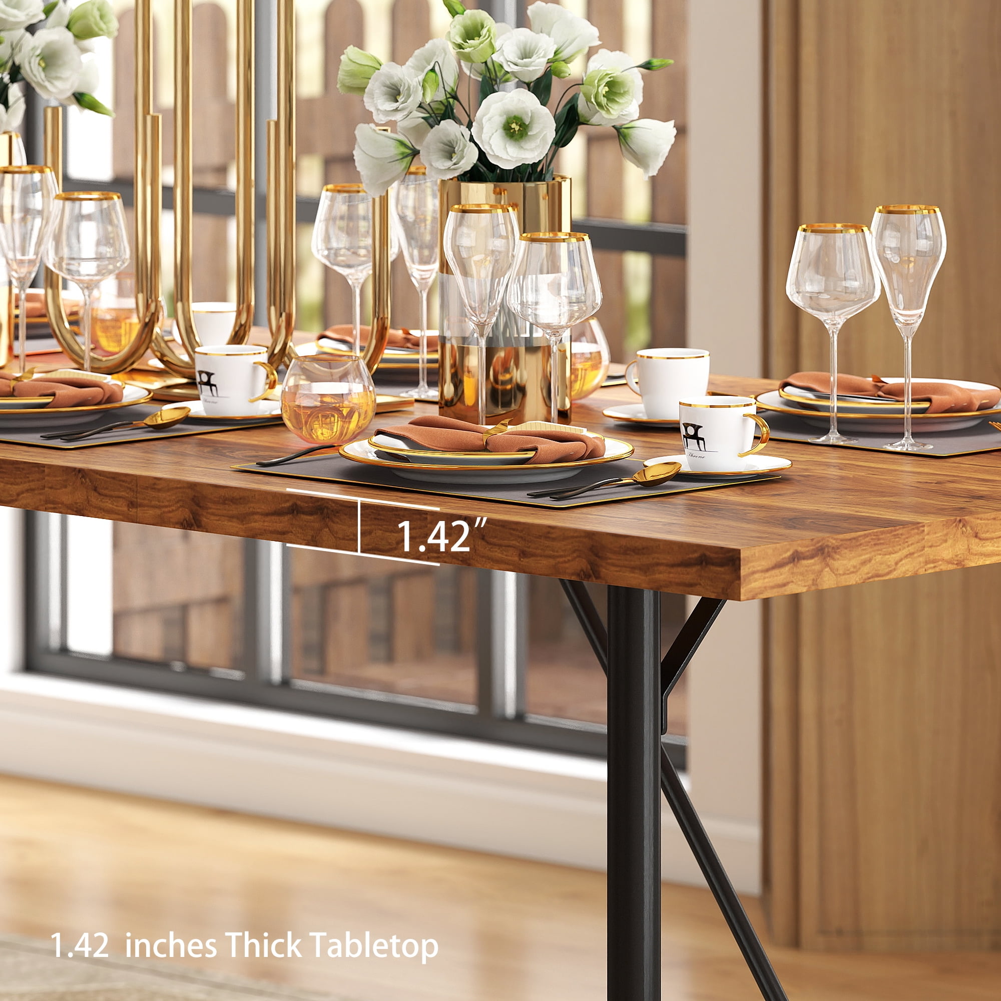 Manora 70.8 Inch Industrial Rectangular Dining Table for 6-8 People, Heavy Duty Wooden Kitchen Table with Black Metal Frame for Dining Room Kitchen