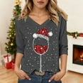 thumbnail image 2 of Womens Tops Christmas Print V Neck 3/4 Sleeve Casual Tops Blouse Tee Shirt Festive Holiday Graphic Apparel Soft Comfortable Daily Wear, 2 of 5