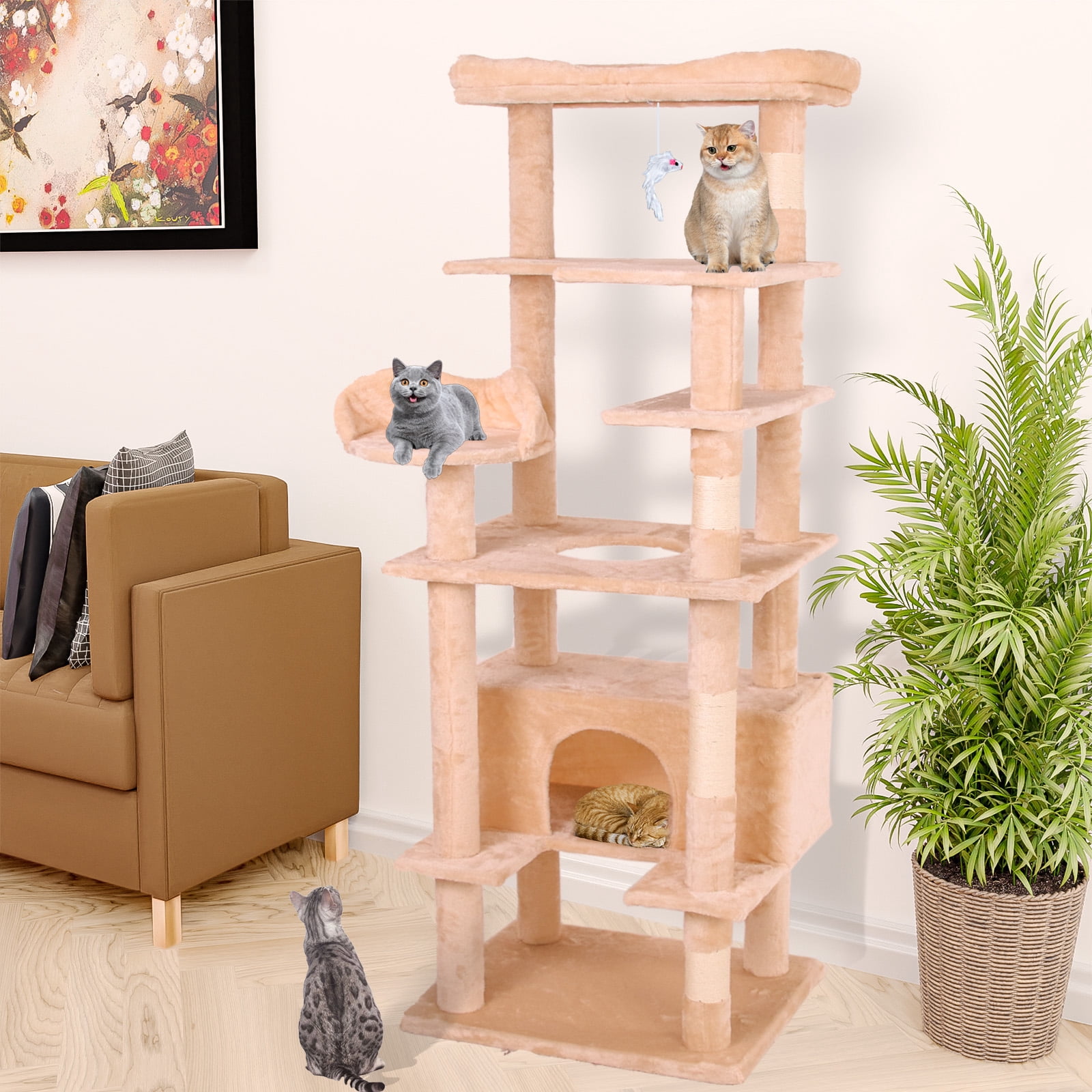Indoor Cat Tree Tower with Scratching Post Cat Multi-Level Pet Playroom Climbing Ramp