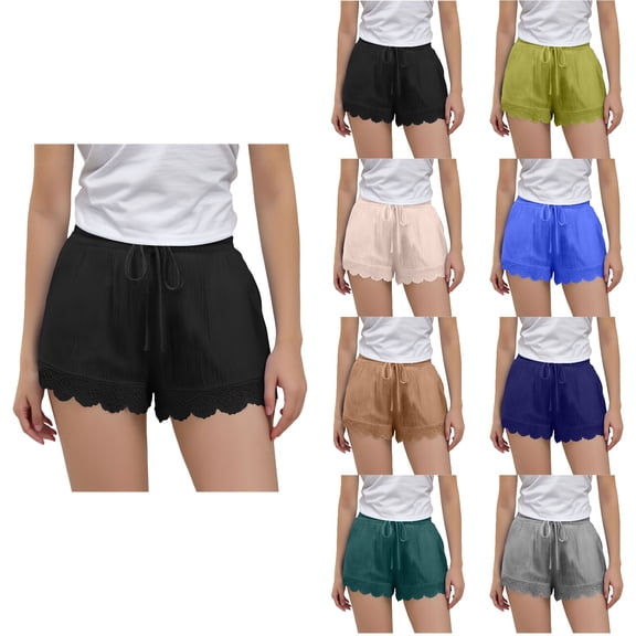 SROBPTY Teen Girls Summer Shorts Solid Drawstring Knee Length Pants for Everyday Wear