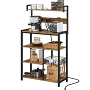 Topeakmart 56"H 5-Tier Industrial Wooden Baker's Rack with Power Outlets, Rustic Brown