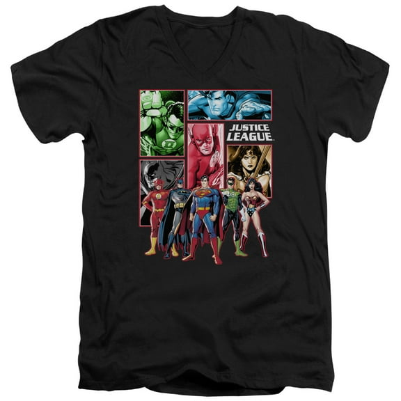 JLA Justice League Justice League Panels S/S Adult V-Neck Black
