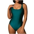thumbnail image 2 of Leesechin Womens Bikinis for Summer Juniors U-Neck Backless Border Jumpsuit Cute Swimsuit, 2 of 4