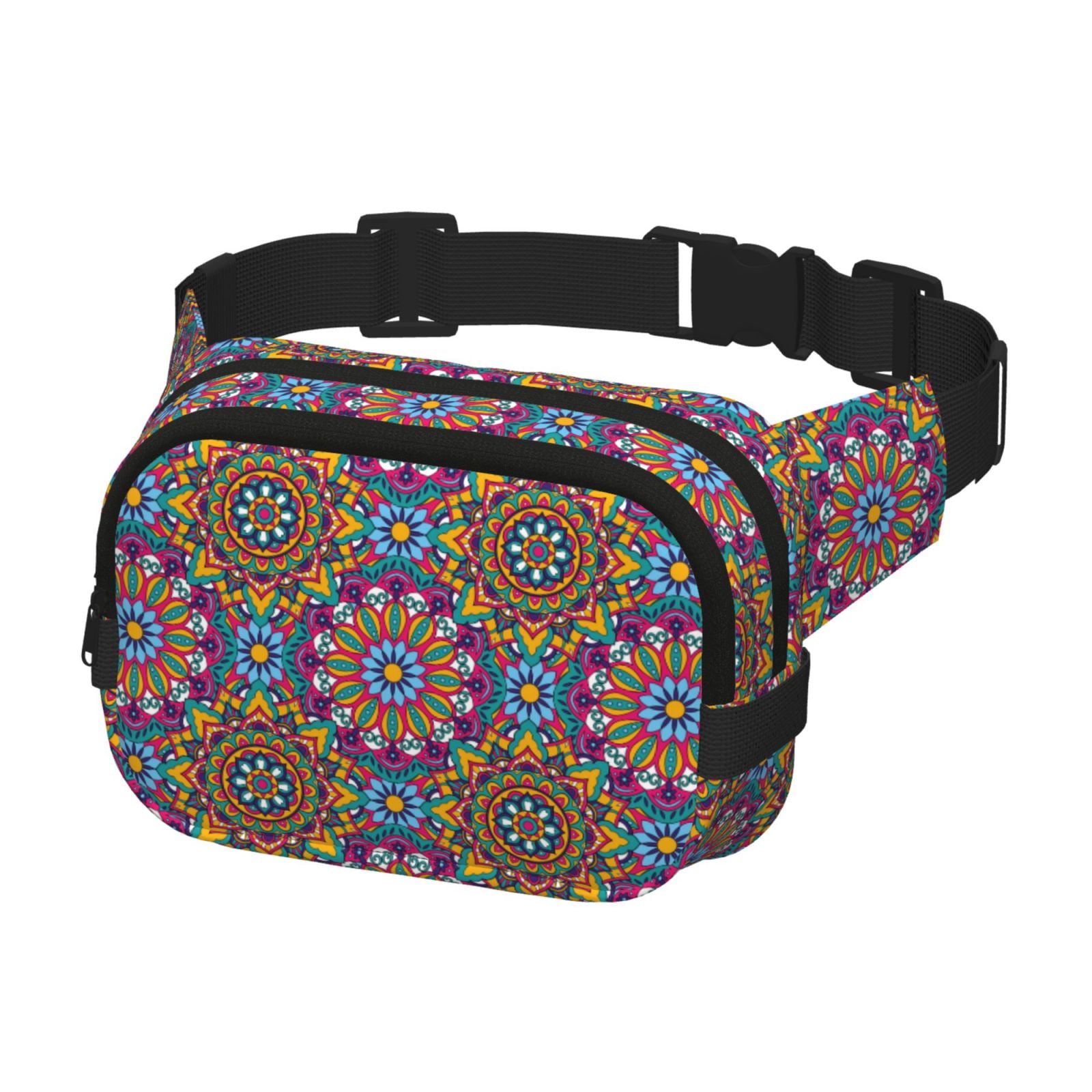 Picia Mandala Print Square Double-Layer Waist Bag Mini Adjustable Waist Belt Bag Exercise Running Travel Hiking