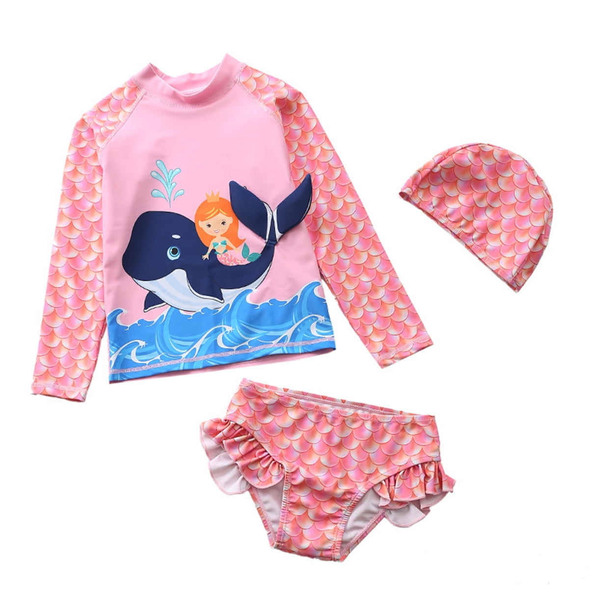 HAWEE Little Girls Two Pieces Rash Guard Swimsuit Set Long Sleeve