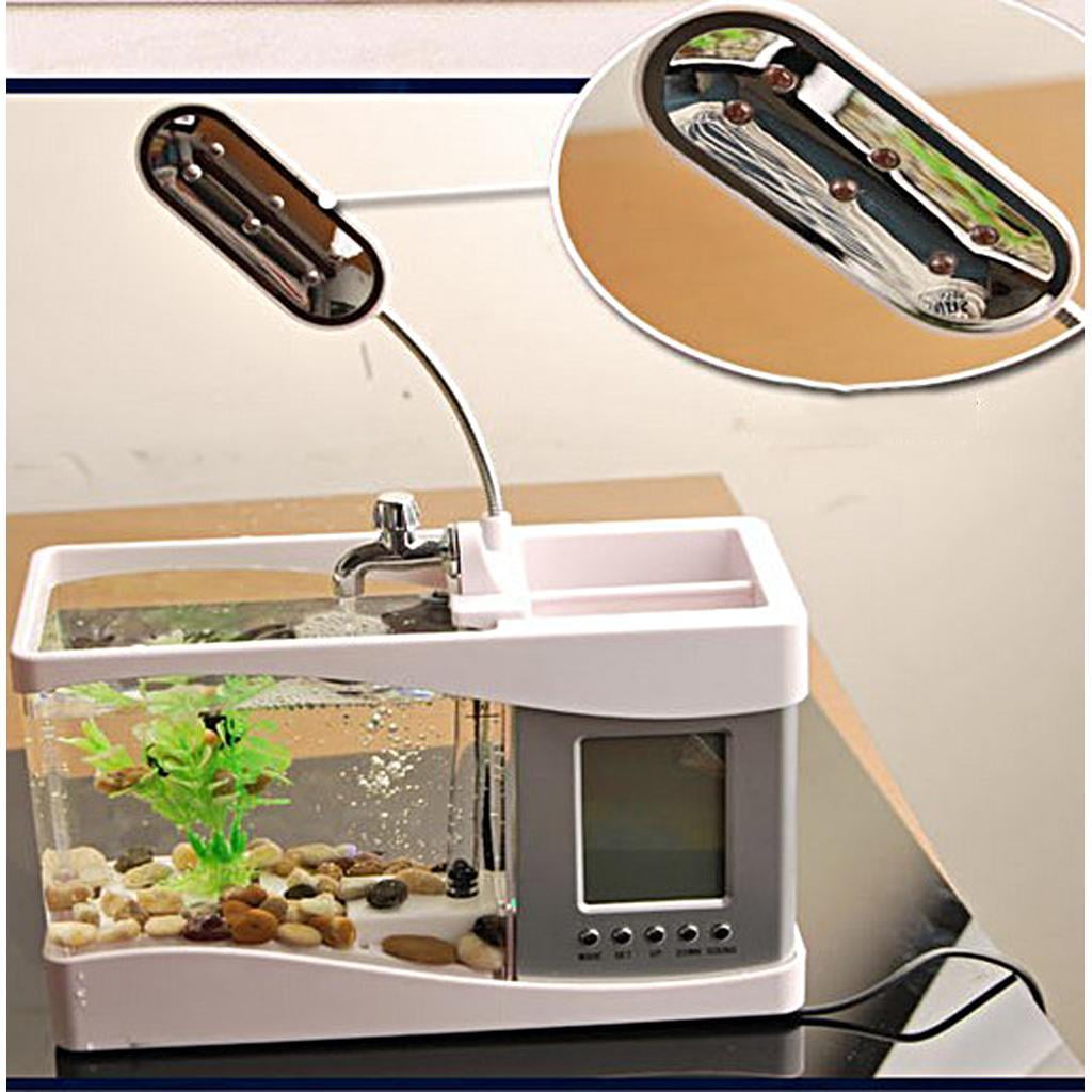 EHJRE 2-3 of pack Mini USB Desktop Aquarium LCD Display Fish Tank Clock LED 2 Pcs