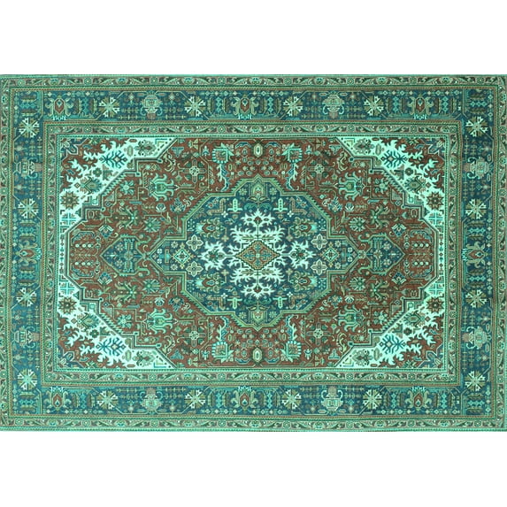 Ahgly Company Indoor Rectangle Persian Turquoise Blue Traditional Area Rugs, 2' x 4'
