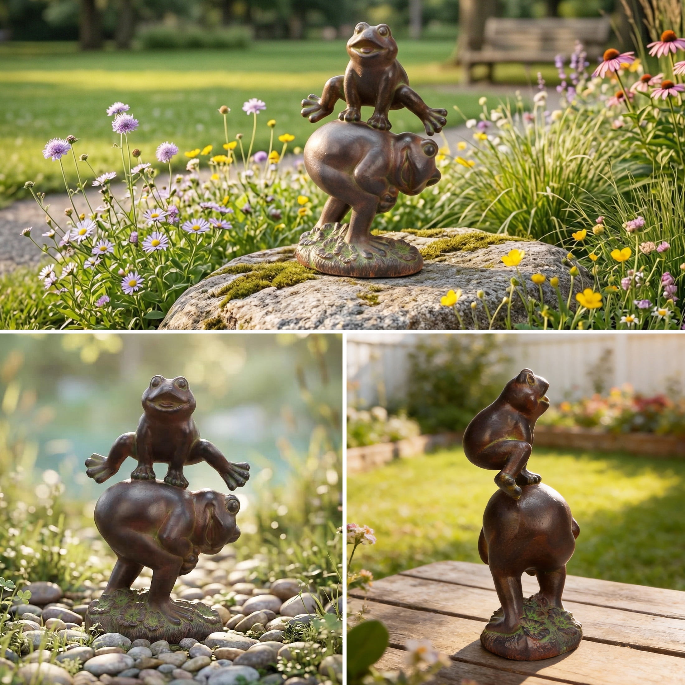 The Growing Ground Frog Garden Statue, Hand-Painted Jumping Frog Decor for Indoor & Outdoor Use, Yard, Lawn, Patio, Dark Bronze