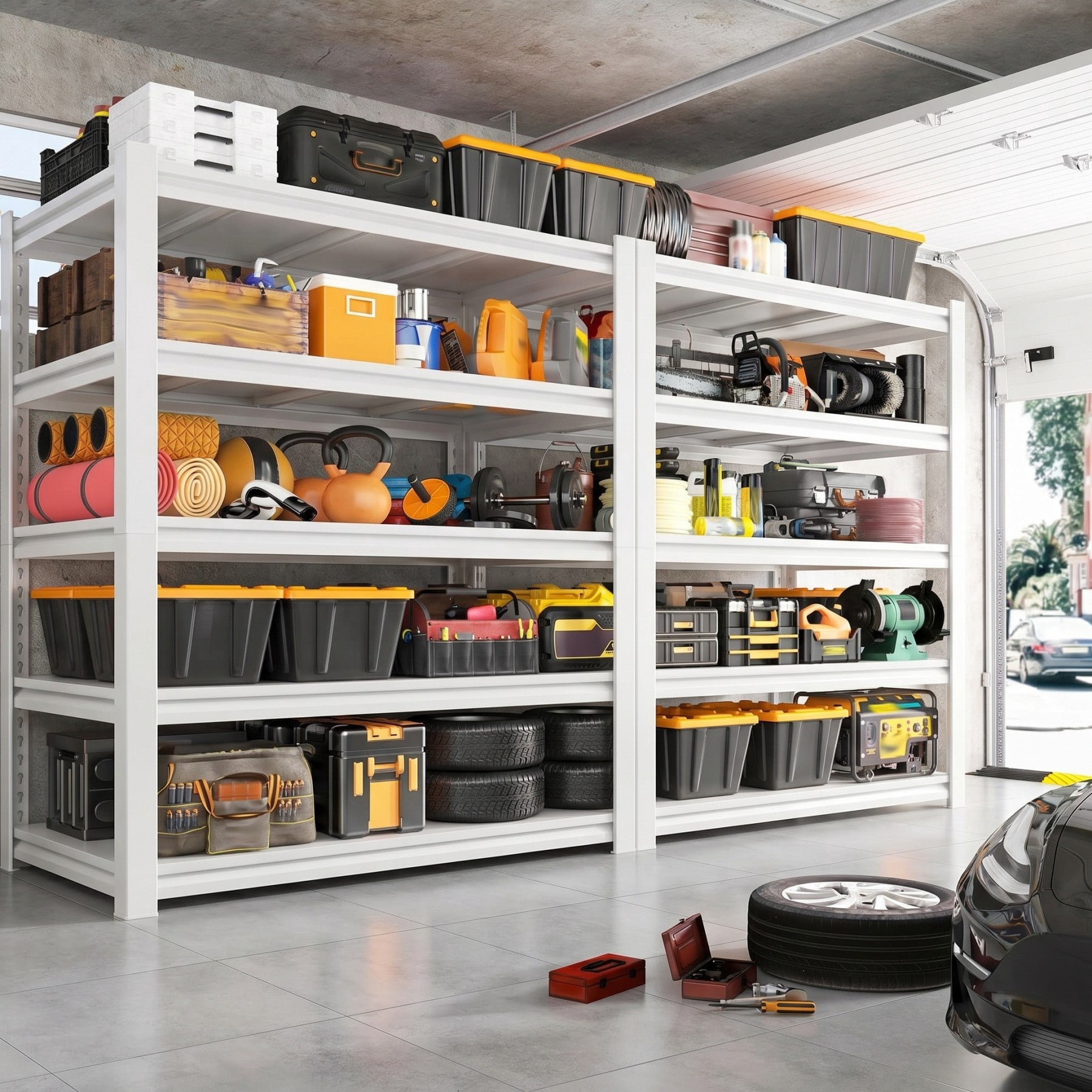 Sailvan 3000LBS Heavy Duty Garage Shelving, 5-Tier Adjustable Metal Storage Shelves, Industrial Steel Utility Rack, 48"W x 24"D x 72"H,White