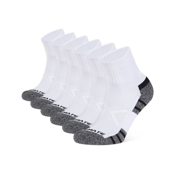 CLOSEMATE 6 Pairs Mens Ankle Athletic Socks Cushioned Running Sports Cotton Quarter Socks(6White, Size L)