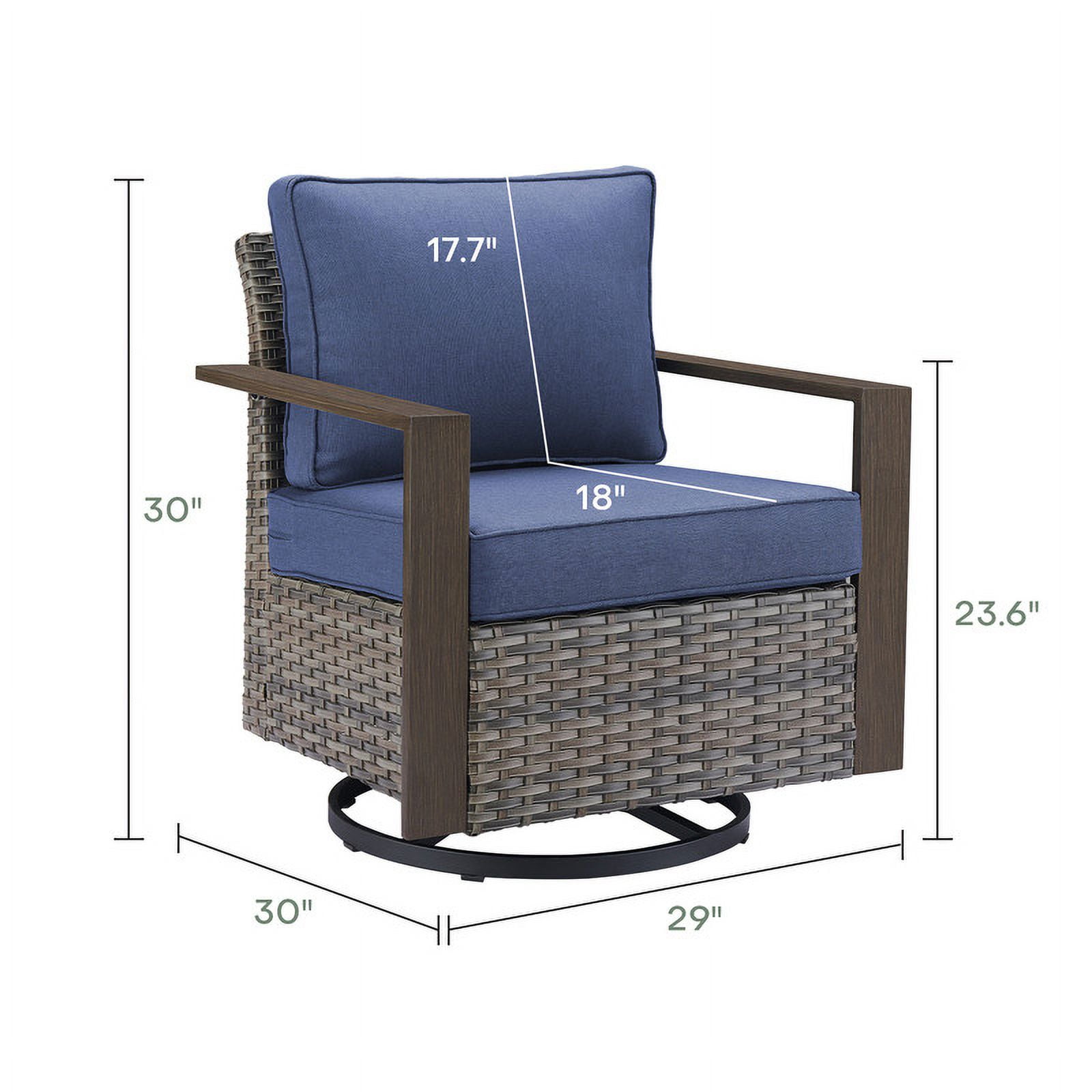 PARKWELL Classic Swivel Glider Chair Set of 2, Patio Cushioned Lounge Swivel Rocker Arm Chair for Balcony Yard,Gray Wicker and Navy Cushions