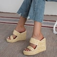 thumbnail image 6 of Women's Platform Sandals Casual Solid Wedges Summer Slide Sandals #622 Beige, 6 of 6