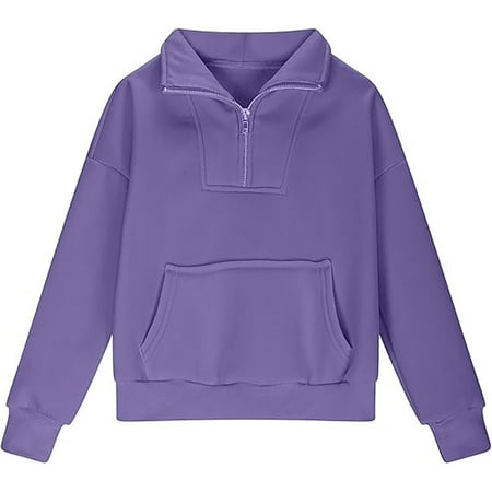 WUXIAN Child Little Girls Half Zip Sweatshirt Quarter Zip Pullover Sweatshirts With Pocket Hoodie Sweater Fall Clothes For Teen Girls Soft Baby Streetwear