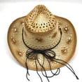 thumbnail image 3 of Qarigey Sombrero de vaquero occidental clásico con ala ancha para protección solar Sombreros estilo occidental de moda Sombreros camello, 3 of 6