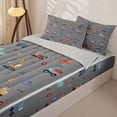 thumbnail image 3 of Metsweet Cute Dinosaur Zipper Full Size Comforter Sets with Fitted Sheet and 2 Pillowcases, Cartoon Truck Zipper Bedding Set, Blue Orange Gray,4pcs,Grey Reversible, 3 of 6