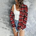 thumbnail image 4 of Women's Plaid Button Up Shirts Shackets Long Sleeve Lapel Collar Flannel Casual Fall Lightweight Jacket Outwear (2XL, Red), 4 of 6