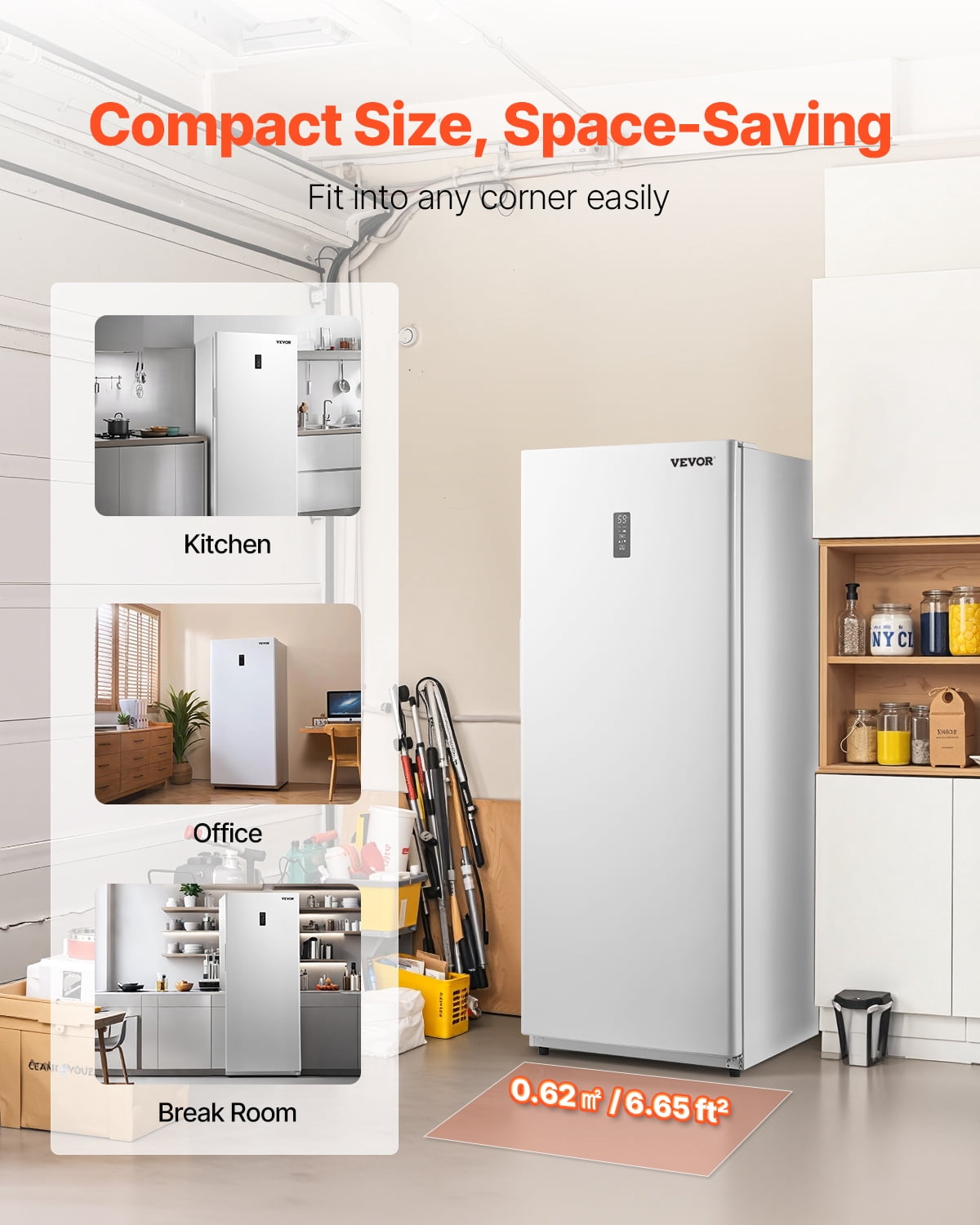 VEVOR Convertible Freezer/Refrigerator,20.2 Cu.Ft Frost Free Upright Freezer with Temp Control Panel, Door Open too Long Alarm,Adjustable Shelves and LED,Standing Fridge for Kitchen,Office,Garage