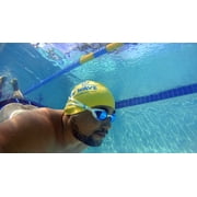 Swim Goggles by New Wave Swim Buoy {Blue Ice Blue Lens in White Frame} Anti Fog Lenses, Silicone In-Socket Eye Cups, Four Interchangeable Nose Bridges and Adjustable Strap for Triathlon