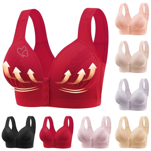 Lovzfmll Bras for Women, Plus Size Front Closure Push-Up Bralette Bra, Standard Straps Push-Up Pull-On Stretchable Heart Print Adjustable Bra