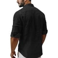 thumbnail image 3 of Men's Long Sleeve Shirt V Neck Casual Button Down Blouse Solid Color Loose Tops Comfy Lightweight Tee, 3 of 4