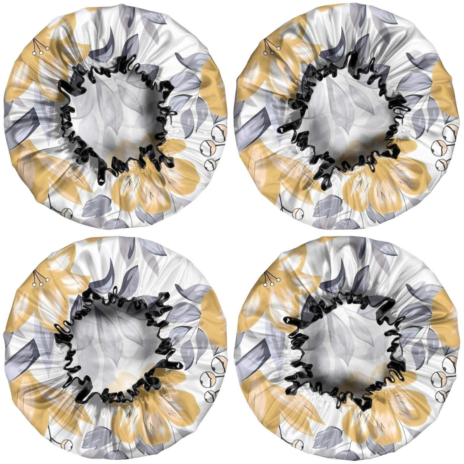 Shower Caps,Pioneer Flower Floral Print Pattern Waterproof Shower Cap for Women 4 Pieces,Double Reusable Hair Cover for Shower PEVA Elastic Stretch Hem