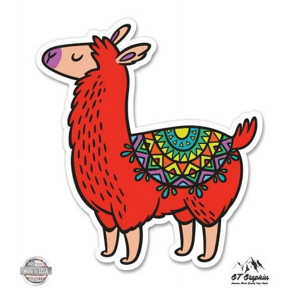 Cute Red Llama - 3" Vinyl Sticker - For Car Laptop I-Pad Phone Helmet Hard Hat - Waterproof Decal