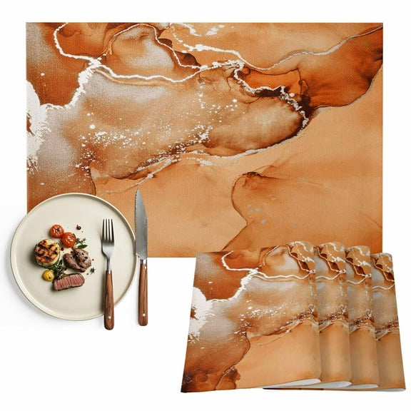 Placemats Set of 6, Orange Marble Place Mats Abstract Waves Cloud Tablemats Washable Placemat Table Decoration for Kitchen Table Dinner Party Home Decor Indoor Outdoor 13x19 Inch