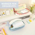 thumbnail image 4 of Large Pencil Pouch for Student, Portable Cute Stationery Bag for Teen Girls, Kawaii Big Capacity Pen Case for Office, Aesthetic School Supply, College, Art Marker Pen Organizer ( White/Blue), 4 of 5