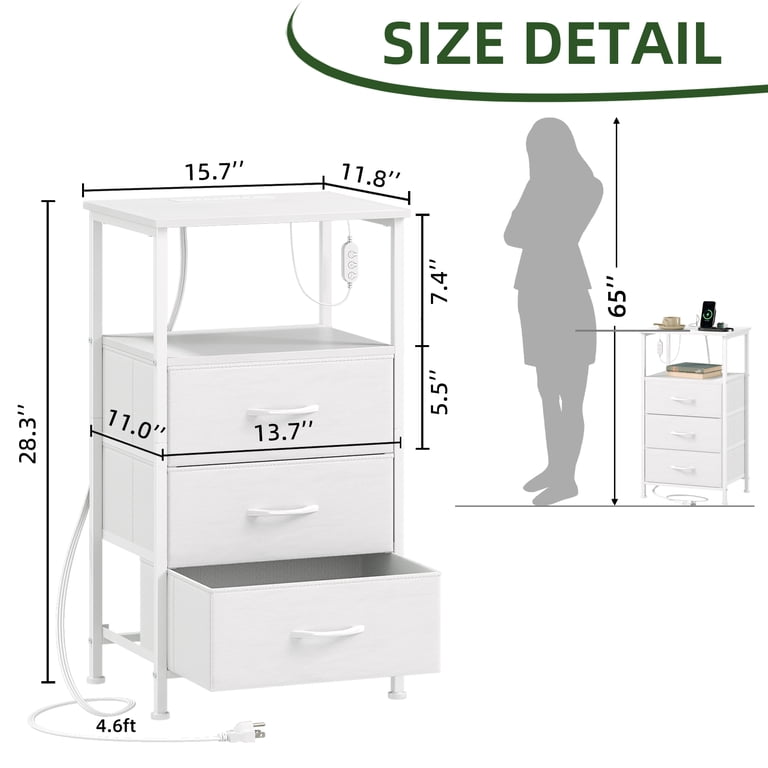 Eunos LED Nightstand with Charging Station, 3 Drawer photo 3