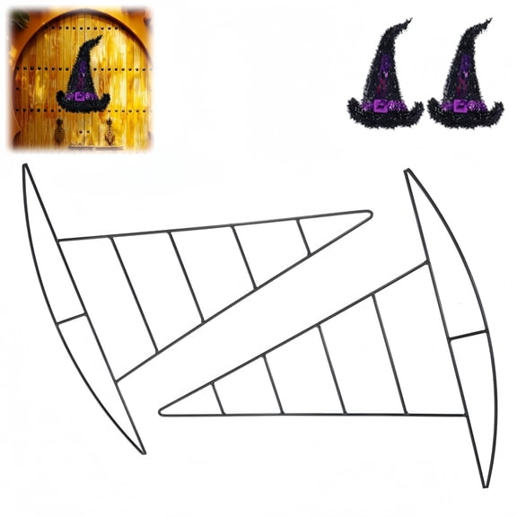 2Pcs Witch Hat Wreath Frames,12.6 x 13.3 Inch DIY Iron Wreath Supports for Halloween Crafts Multi Purpose Indoor Outdoor Decor Accessories for Garden Porch Wall